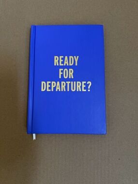 Kate Spade Blue Hardcover Notebook with Yellow 'READY FOR DEPARTURE?